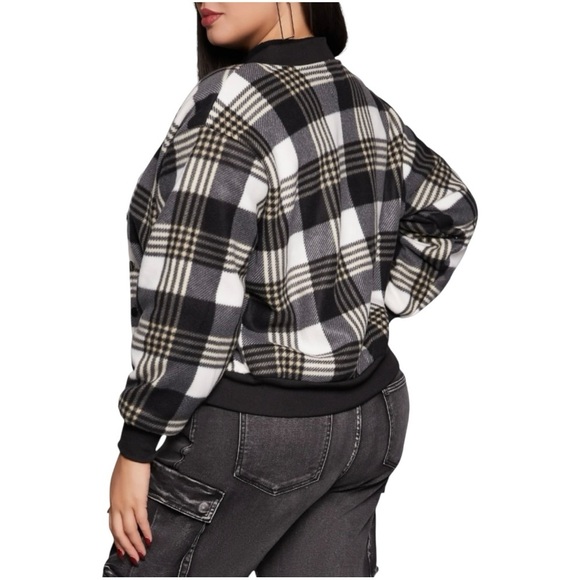 Plaid Black and White Women's Jacket, Plus Size 1X - Picture 2 of 9